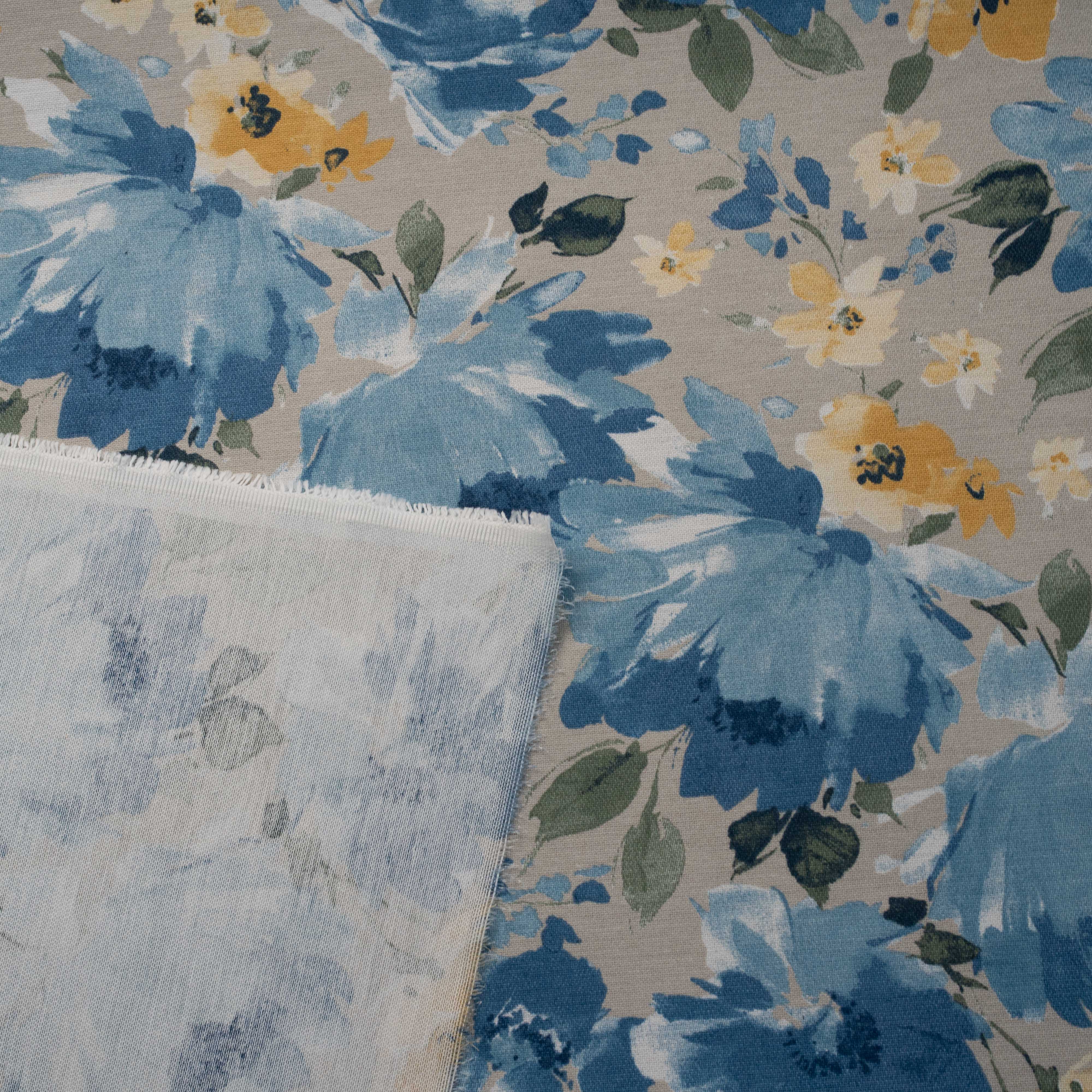 TECIDO ESTAMPADO ALGODAO FLORAL AZUL E AMARELO FIAMA