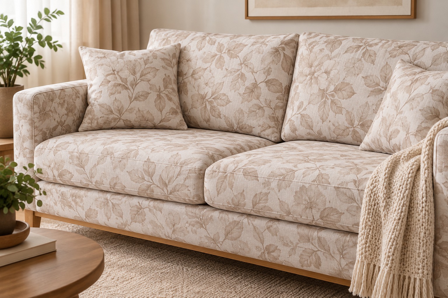 TECIDO PARA ESTOFARIA E DECORAÇÃO LINEN  ESTAMPA FLORAL BEGE D07 C08