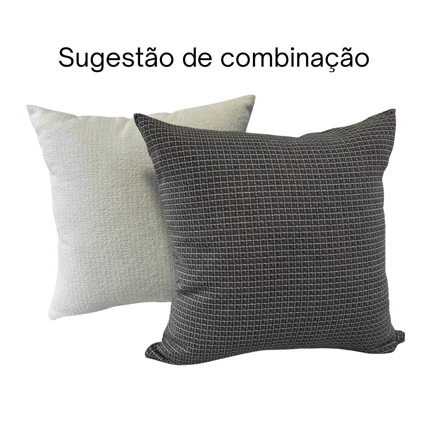 CAPA PARA ALMOFADA 50 X 50 CM  TECIDO CINZA QUADRICULADO MARFIM