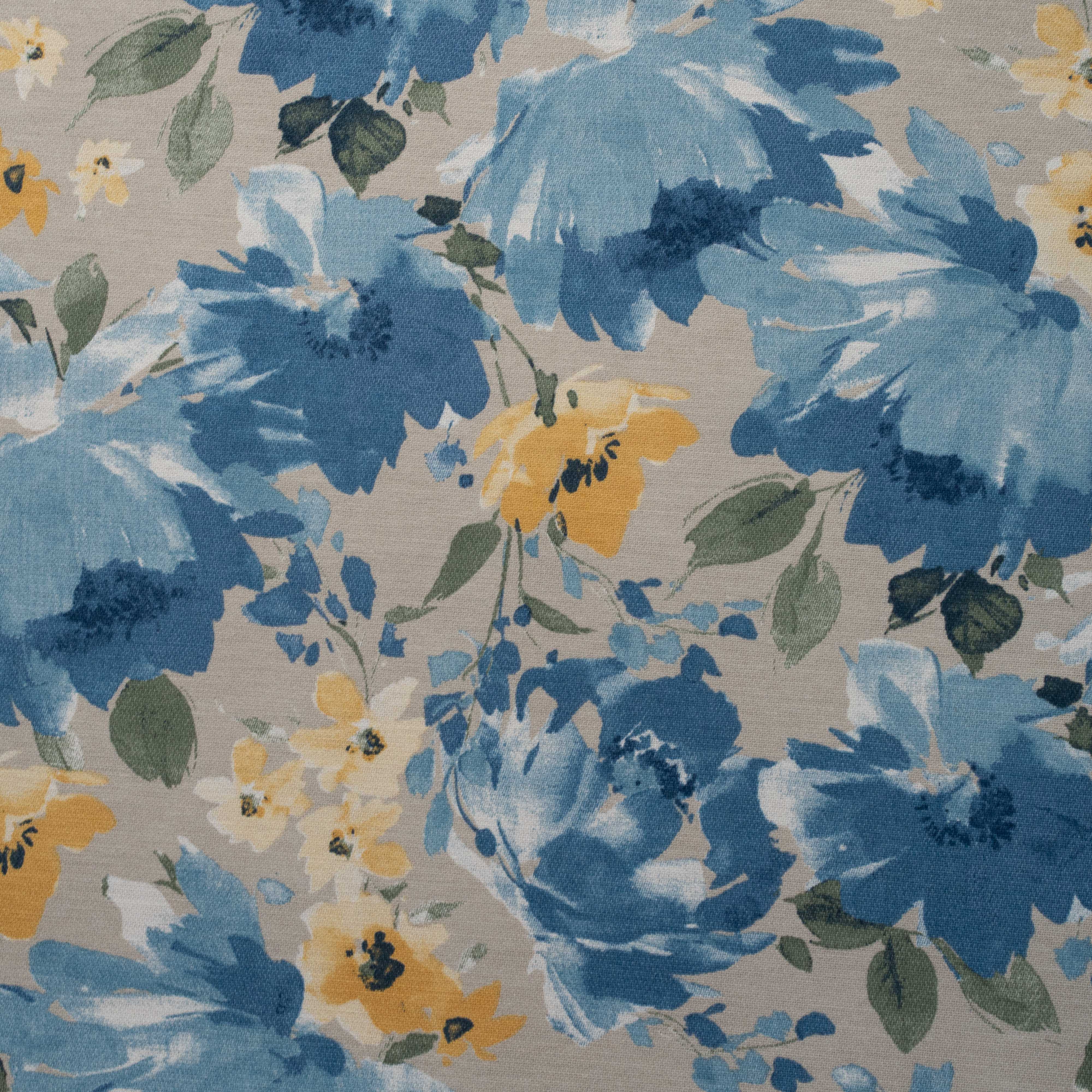 TECIDO ESTAMPADO ALGODAO FLORAL AZUL E AMARELO FIAMA