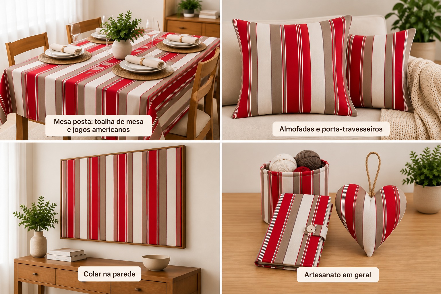 TECIDO PARA DECORAÇÃO BELIZE LISTRA LARGA VERMELHA