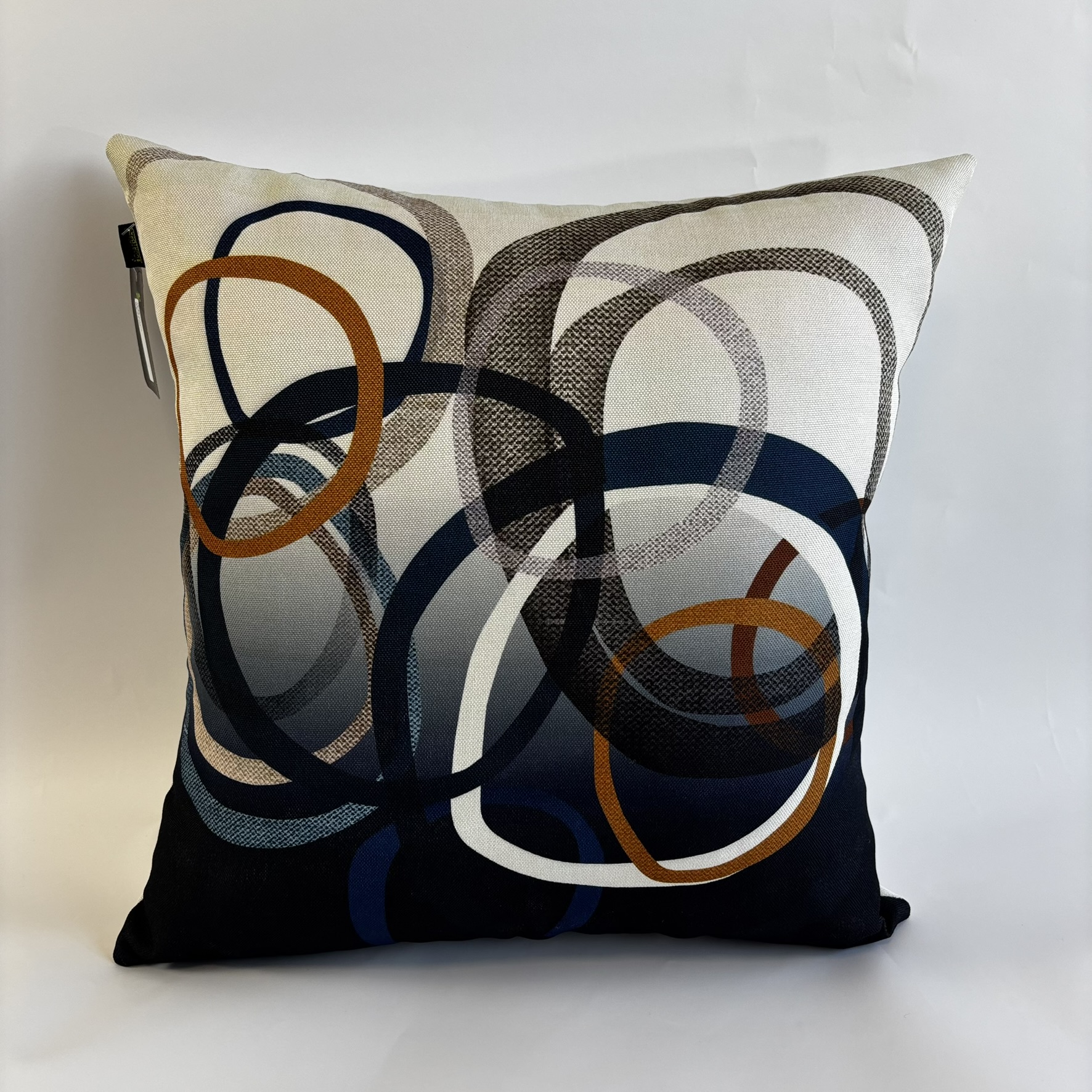 CAPA PARA ALMOFADA  50 X 50 CM ESTAMPADA CIRCULOS  AZUL E CARAMELO
