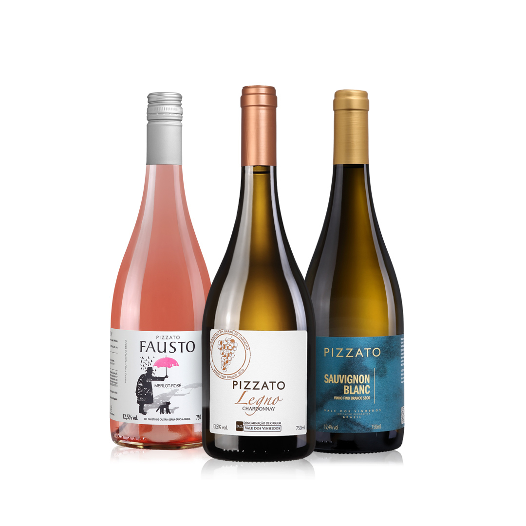 Fausto Rosé Merlot, Pizzato Sauvignon Blanc e Pizzato Legno (kit com 3 garrafas)