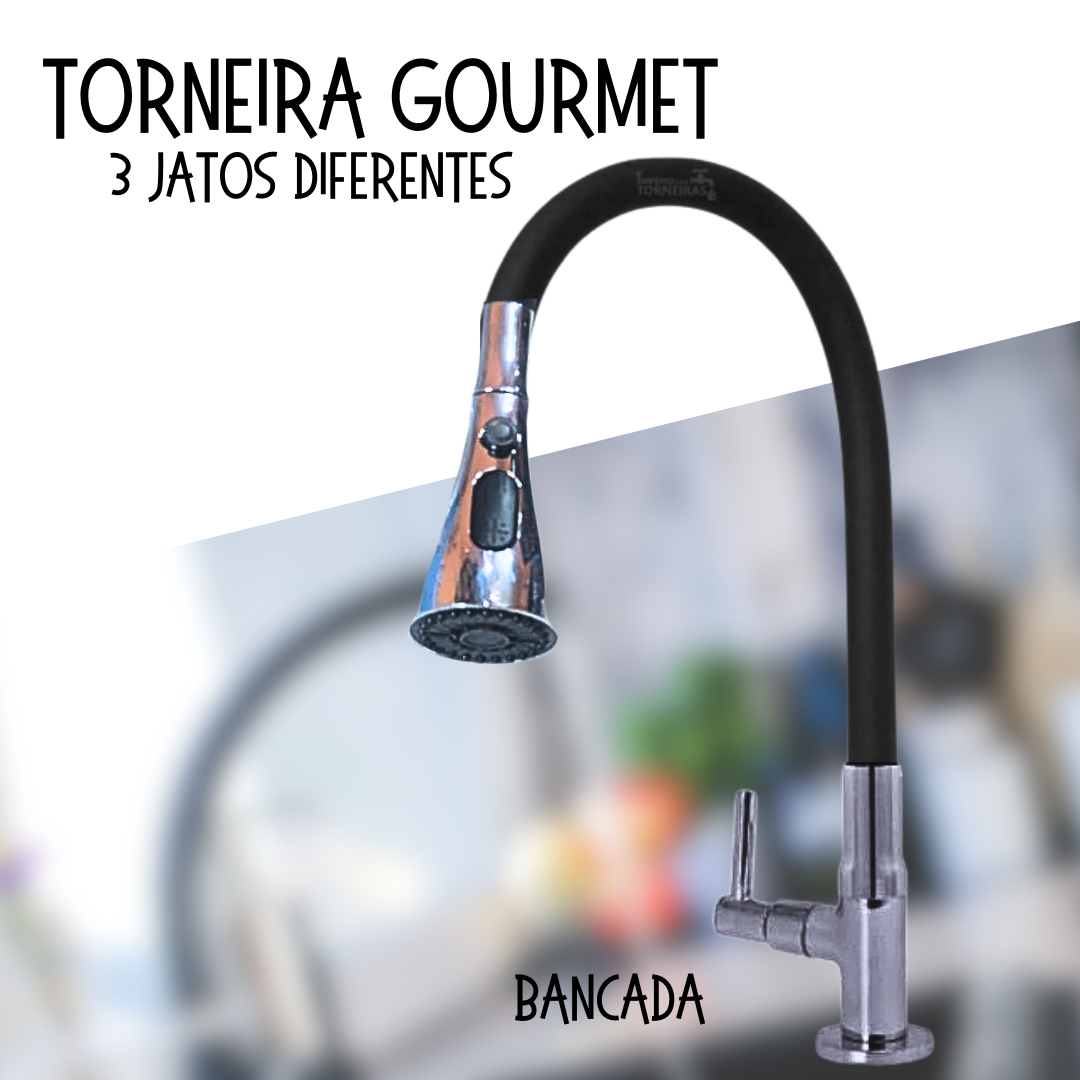 Torneira Gourmet Preta Bancada Cozinha Flexível Cone 3 Jatos - Lançamento - CS107