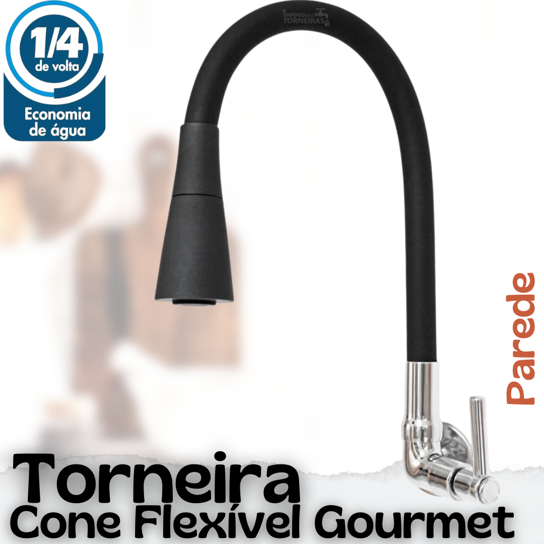 Torneira Gourmet Preta Parede Cozinha Flexível Cone 2 Jatos _ CS468