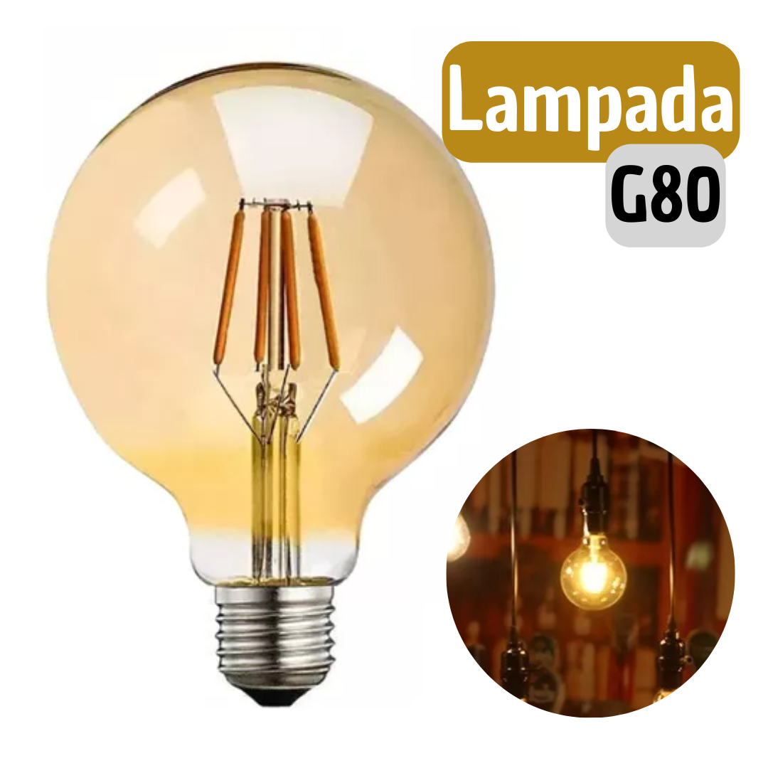 Lampada Led Filamento Grande Globo Retro Vintage G80 _ CS569