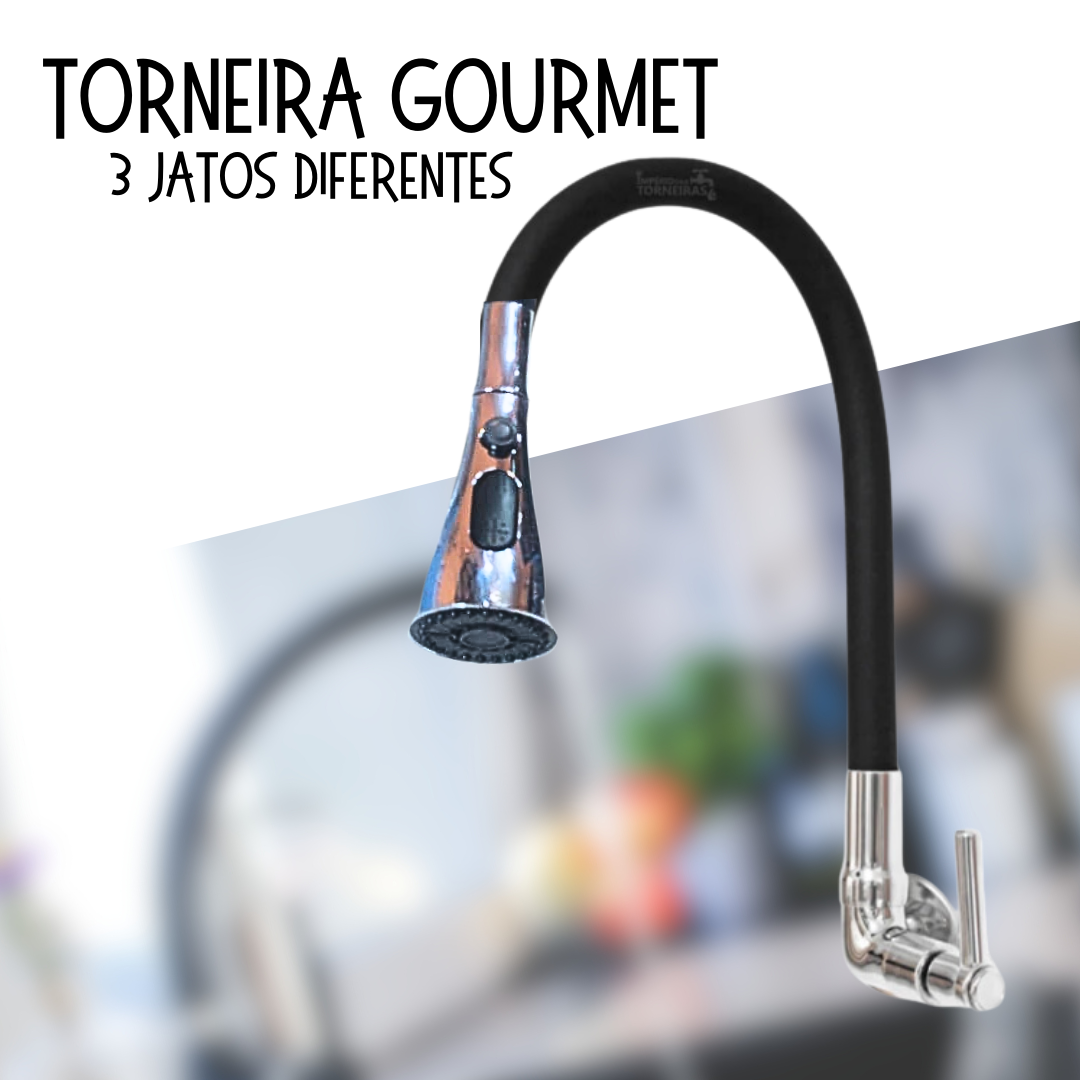 Torneira Gourmet Preta Parede Cozinha Flexível Cone 3 Jatos - Lançamento - CS105