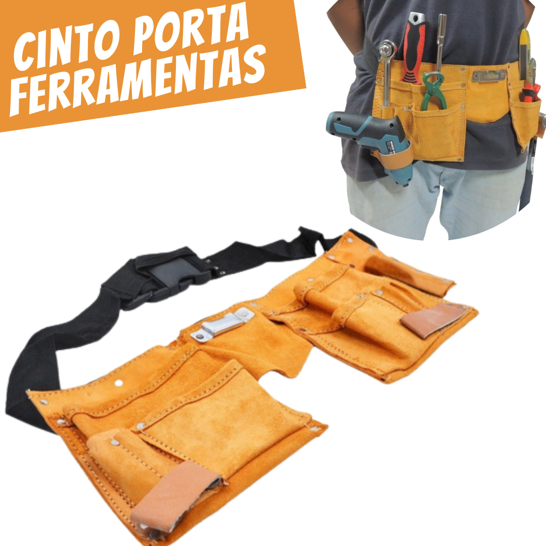 Cinto de Couro com 11 Bolsos para Ferramentas _ FE20