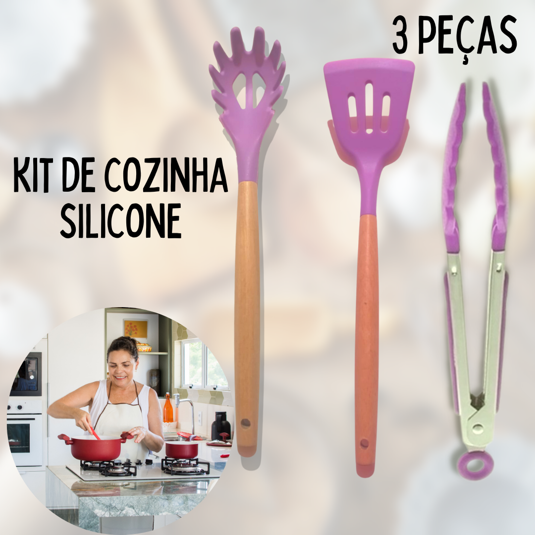 Kit de Silicone para Cozinha Espátula Pegadores 3 Peças _ CS519