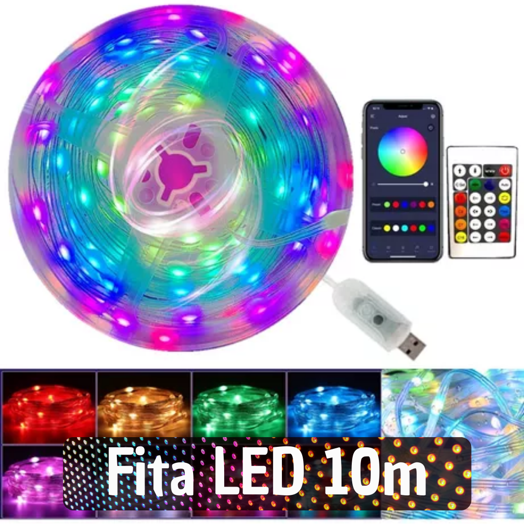 Fita LED Colorida USB 10m Impermeável Bluetooth App Control _ CS576