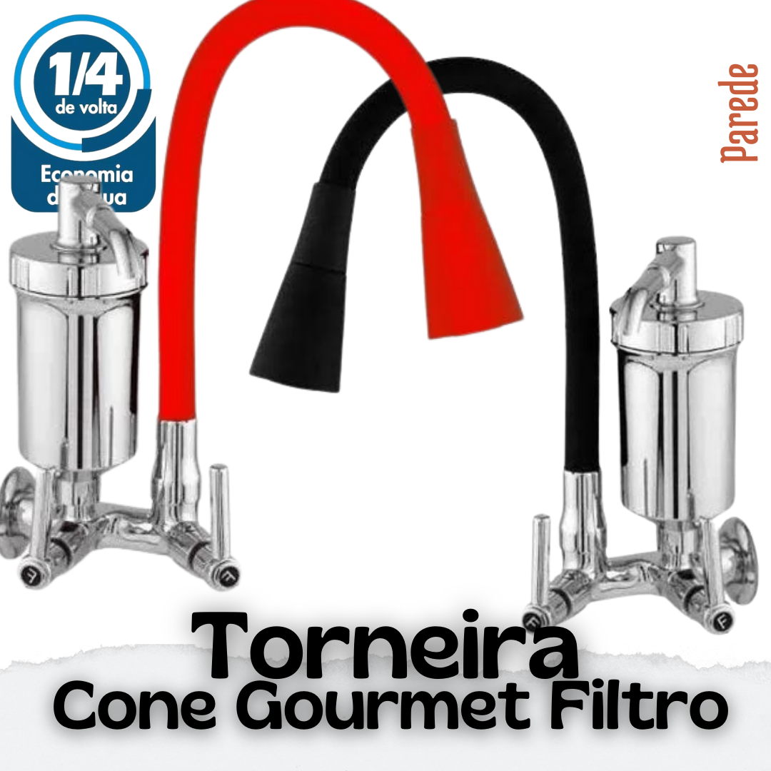 Torneira Cone Bica Móvel Parede Gourmet Com Filtro Vermelha 2 Jatos _ CS305