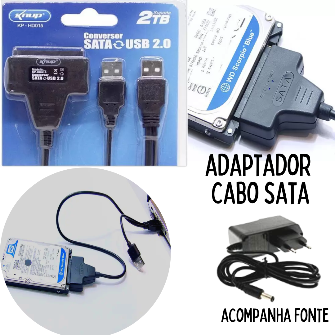 Cabo Conversor Adaptador USB 2.0 SATA + Fonte 12V 2A _ EL121