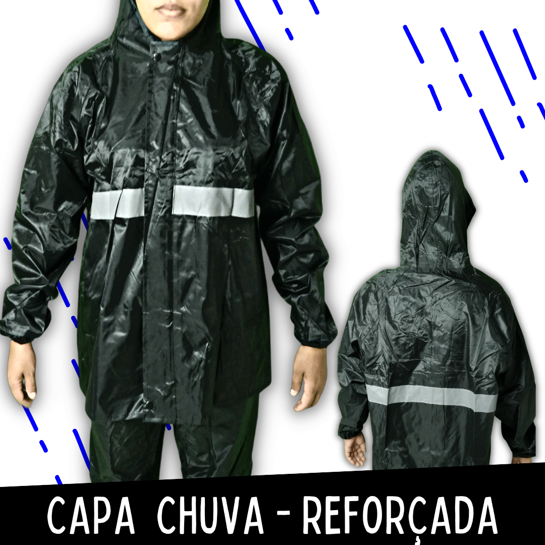 🌧️ Capa de Chuva Impermeável Reforçada Dupla Camada Motoqueiro Capuz Refletiva _ AU45