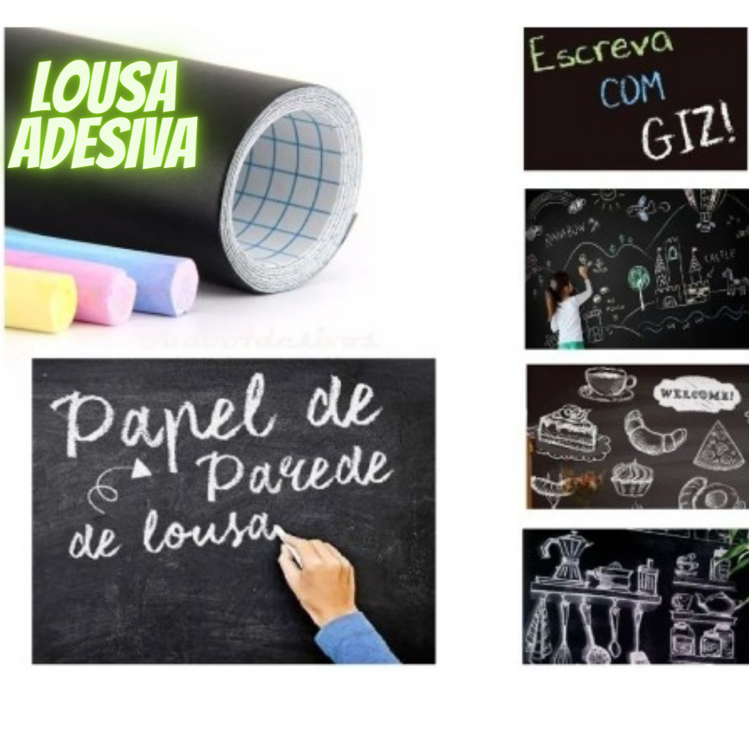 Papel Parede Adesivo Lousa Quadro Negro Preto Fosco 45cmx 2m _ IF13