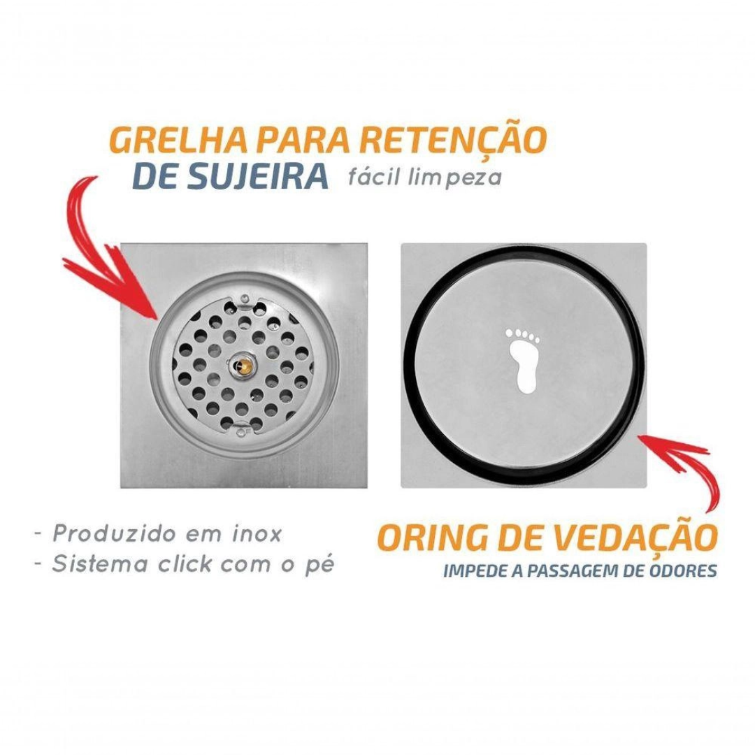 Ralo Click Inteligente Banheiro Aço Inox Pop Up Clic Grande 15x15 cm _ CS554