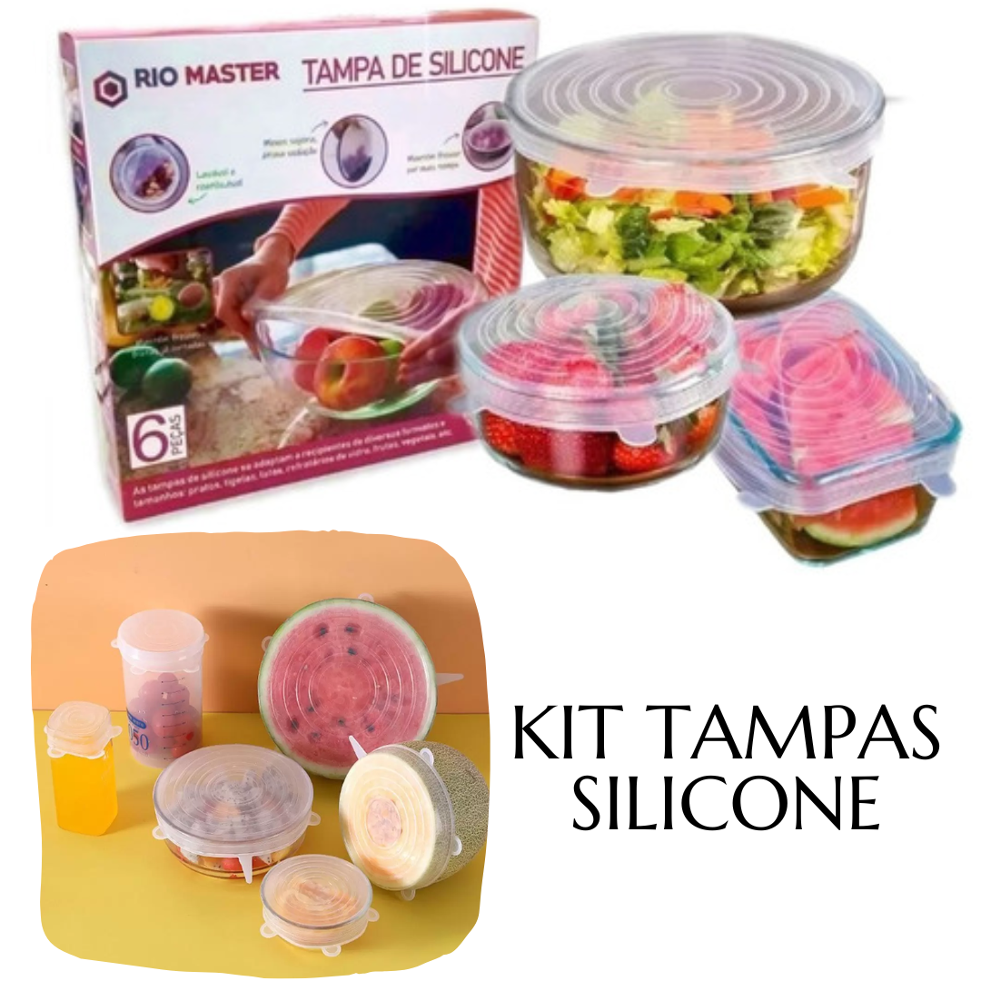 Kit 6 Tampas de Panela Silicone Universal Reutilizável Elástica _ CS66