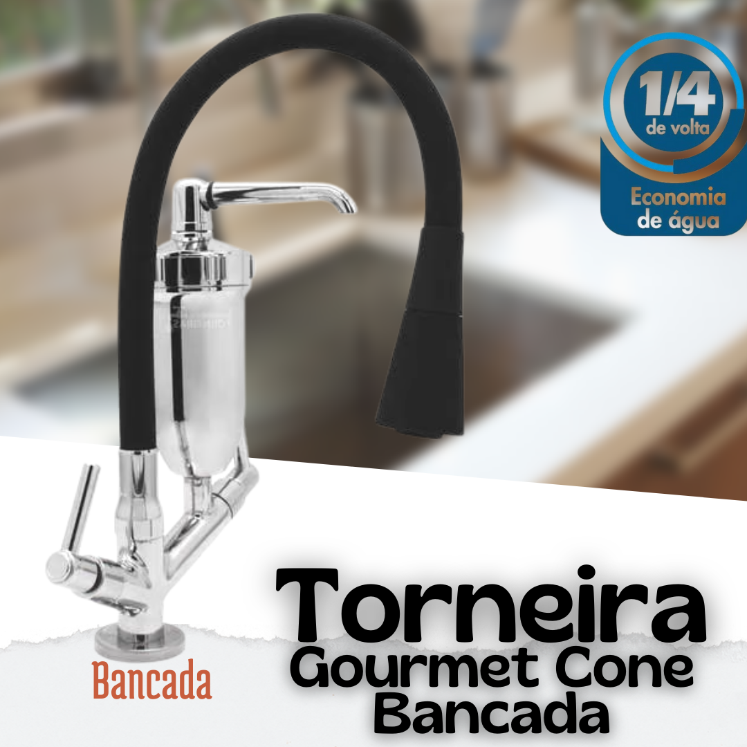 Torneira Cone Bica Móvel Mesa Gourmet Preta 2 Jatos Com Filtro _ CS304