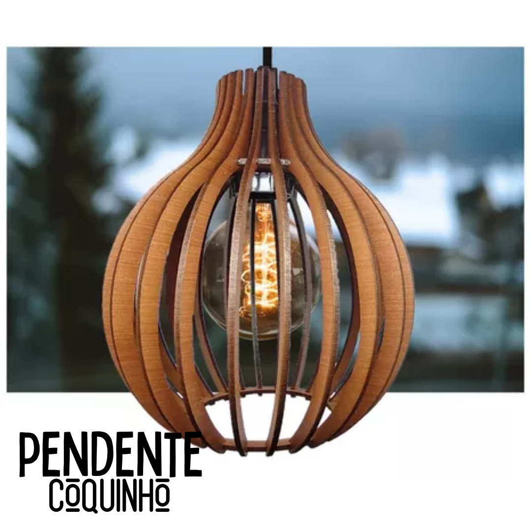 Pendente Vazados Estilo Coquinho Rustico Luminária Mdf _ CS194