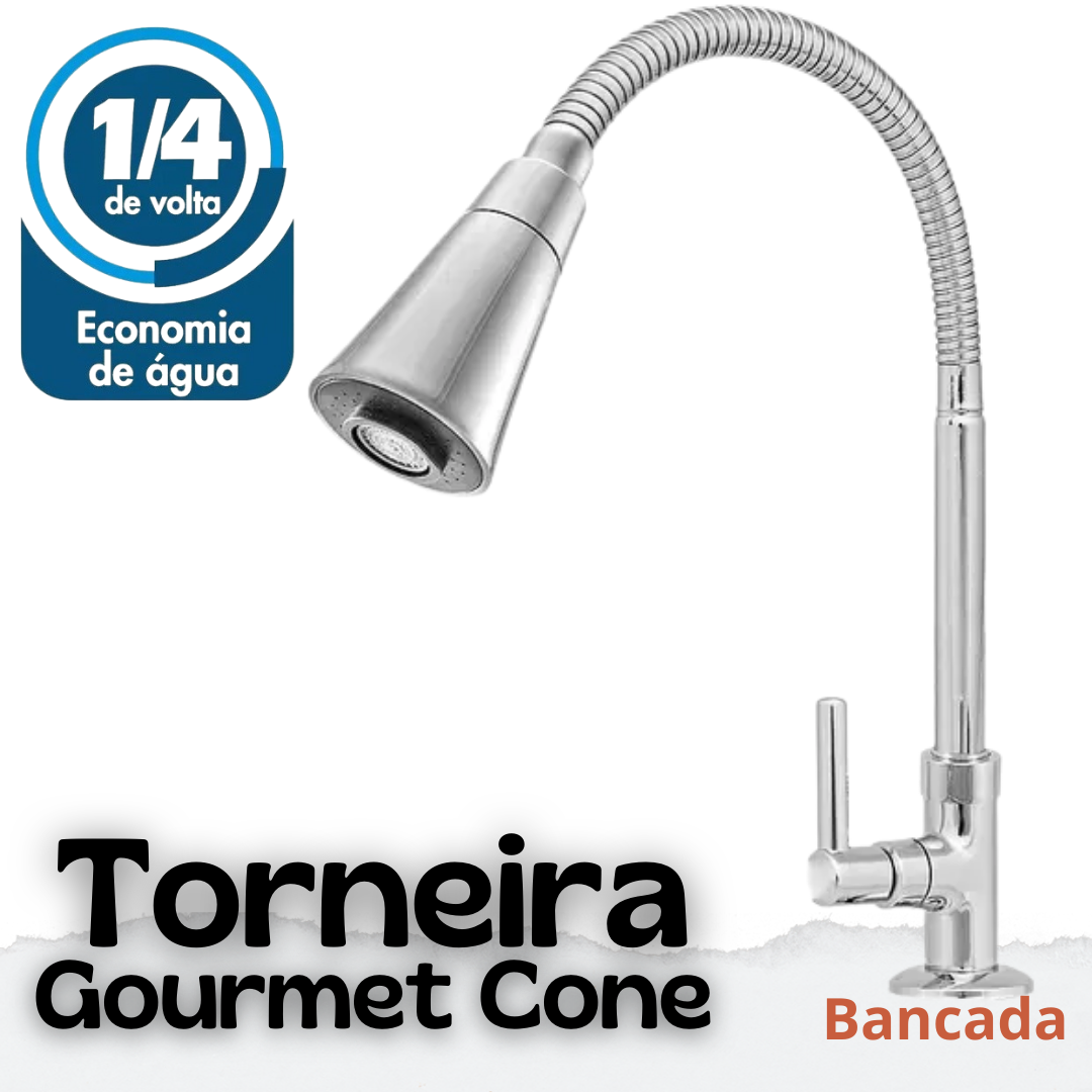 Torneira de Gourmet Metal Cone Bancada Flexível C/ Ducha Prata _ CS04