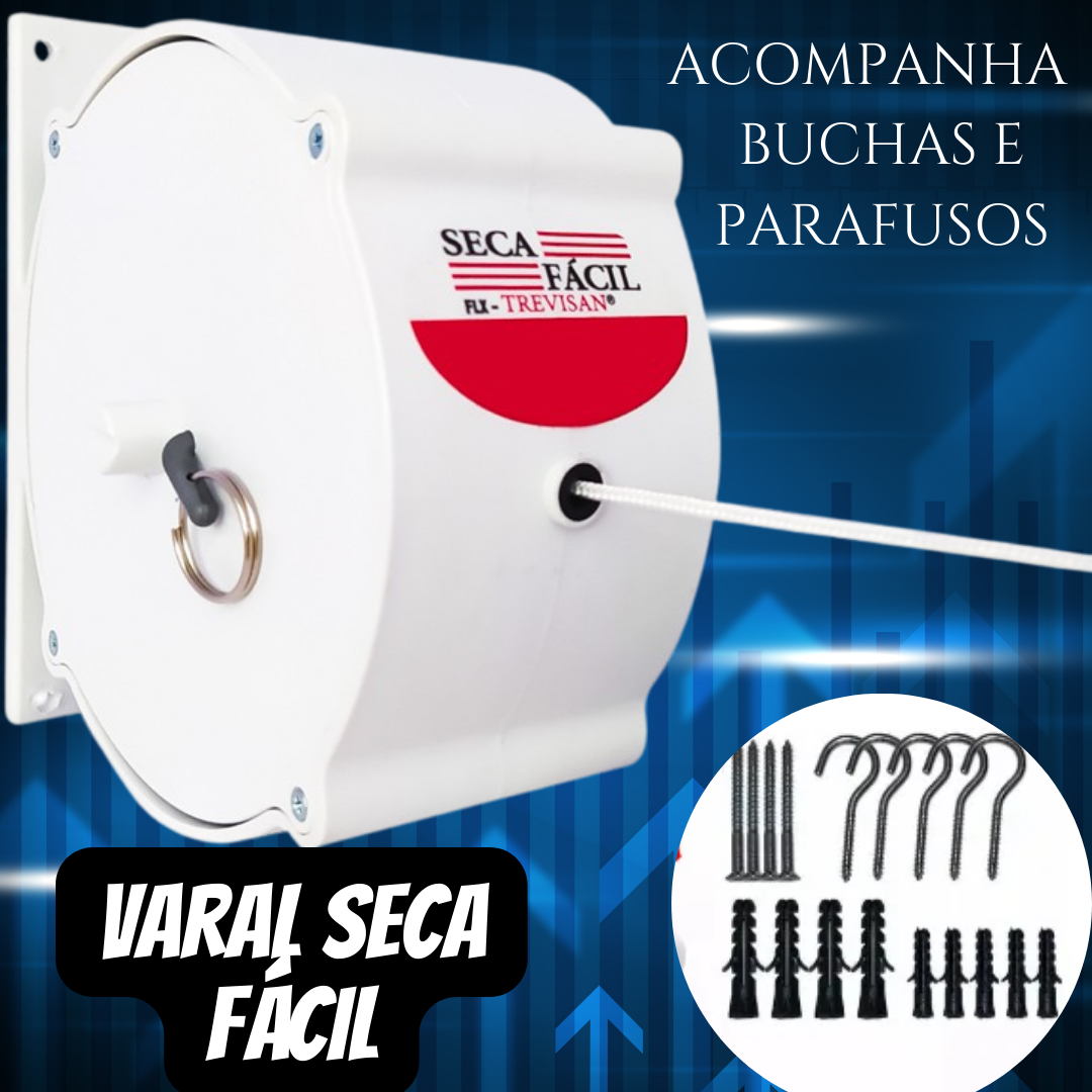 Varal Recolhível Retrátil de Parede 30m Seca Fácil _ CS402