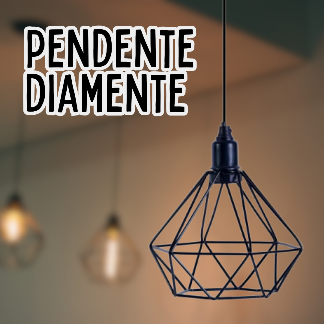 Pendente Luminaria Teto Diamante Preto Aramado _ CS367