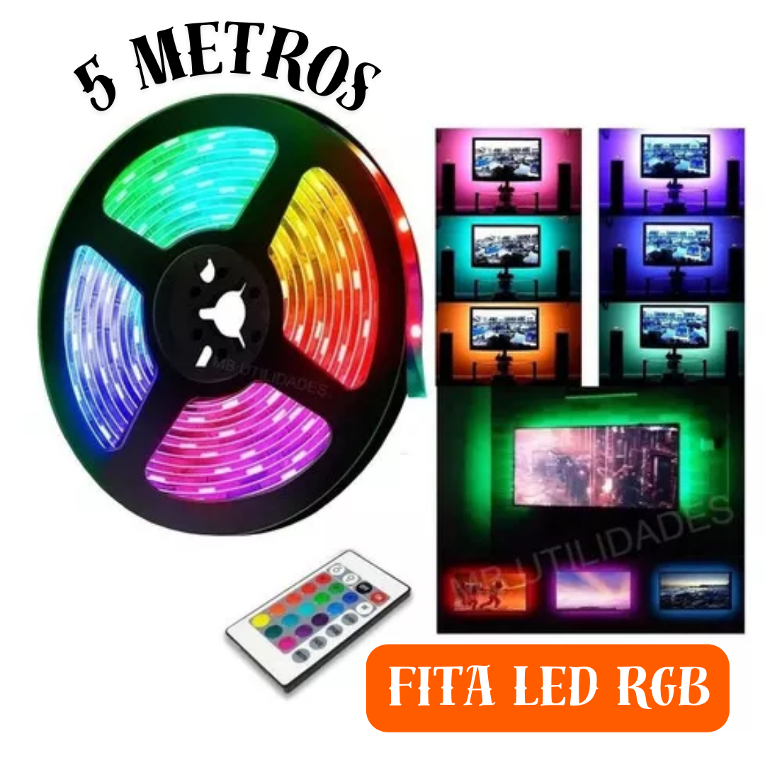 Fita De Led Usb Rgb 5 Metros Controle 5v Embutido Tv Pc Decoração _ CS585