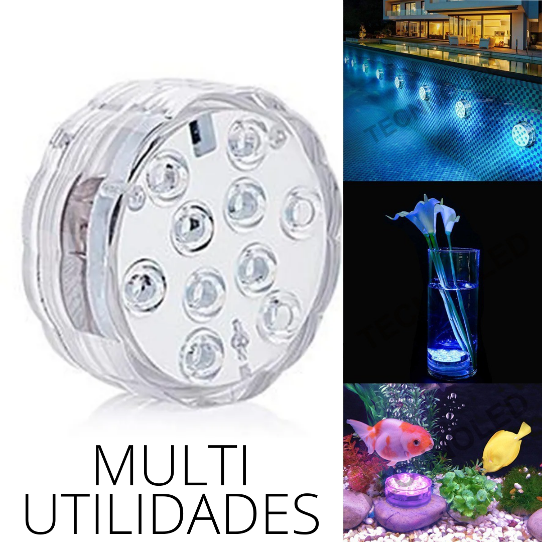 Luminária 10 Led RGB Subaquático para Piscinas e  Aquários - Controle e Ventosas  _ CS472