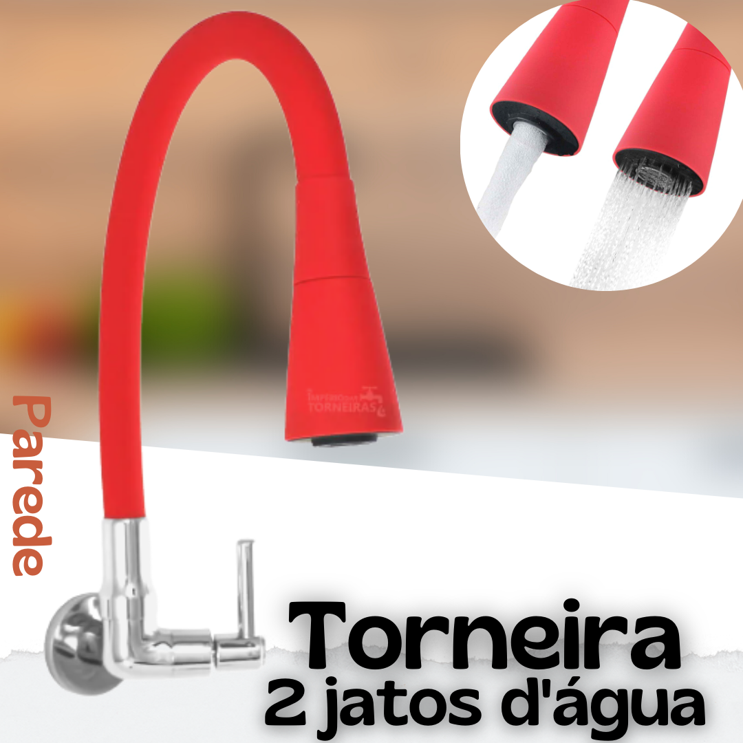 Torneira Gourmet Vermelha Parede Cozinha Flexível Cone 2 Jatos - CS467