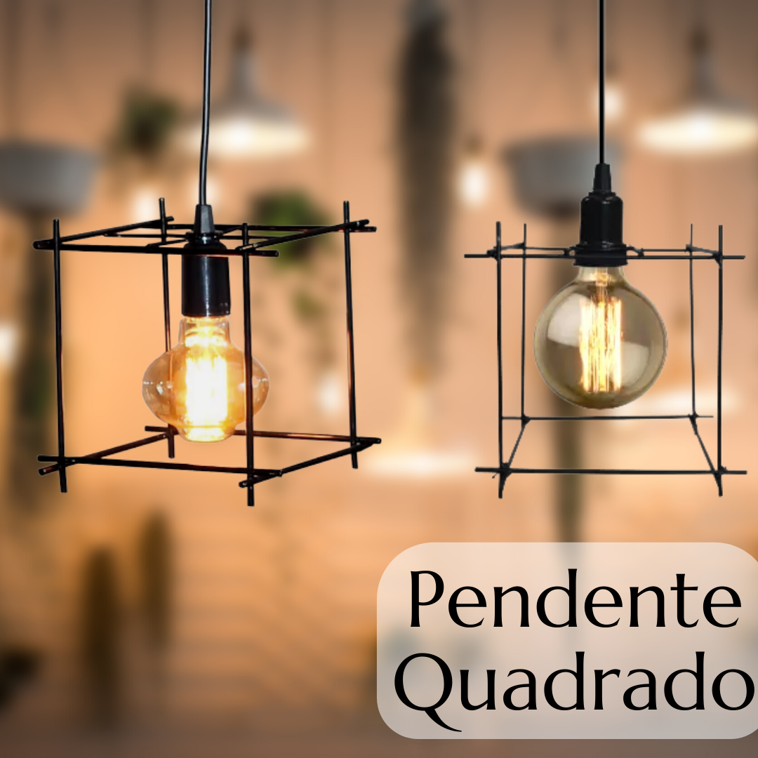 Luminária Pendente Aramado Modelo Quadrado - Estilo Retrô _ CS145