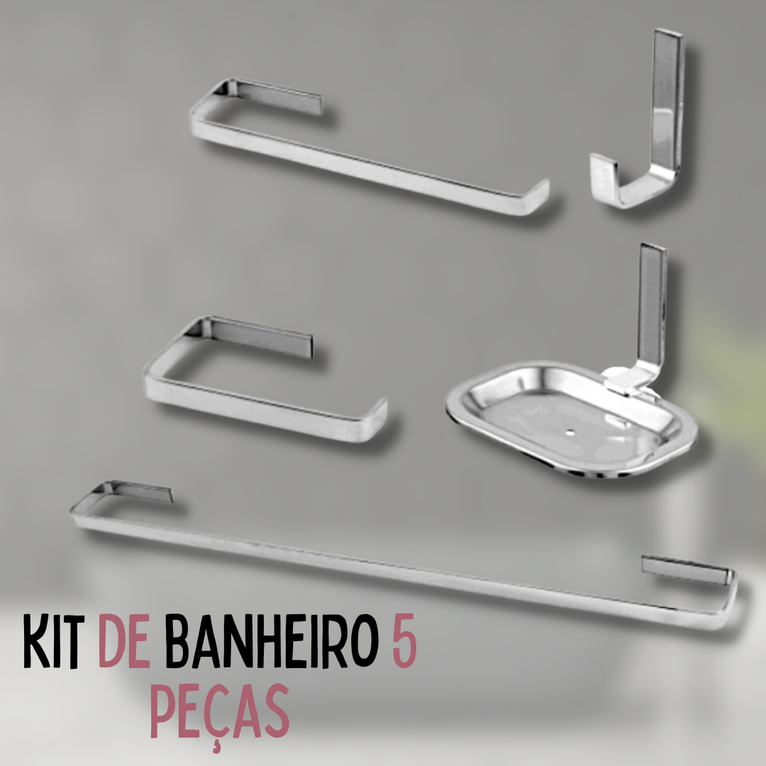 Kit Acessórios Para Banheiro 5 Peças Inox Alumínio Quadrado _ CS512