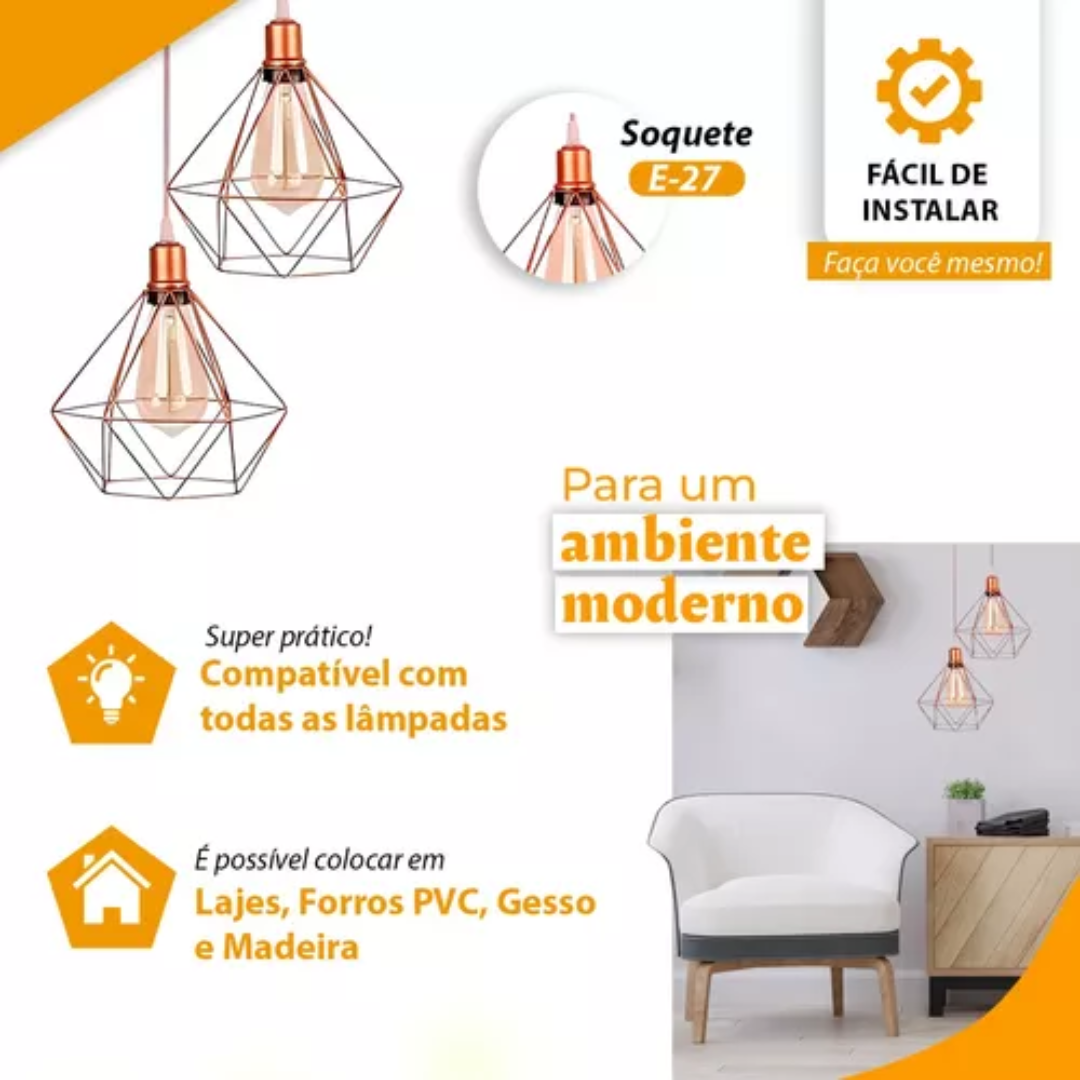 💎 Pendente Diamante Duplo Rose Gold – Design Retrô e Sofisticado | CS176