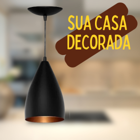 Pendente Luminária de Teto Vegas Bala Preto com Cobre para Sala Cozinha Luxo _ CS221