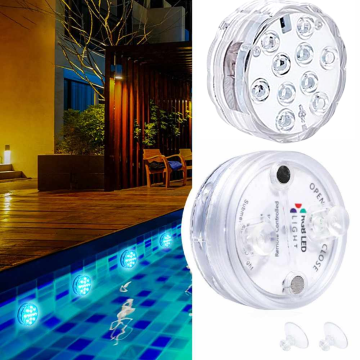 Luminária 10 Led RGB Subaquático para Piscinas e  Aquários - Controle e Ventosas  _ CS472