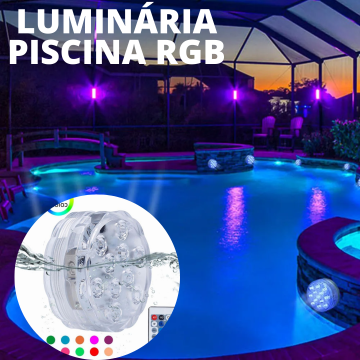 Luminária 10 Led RGB Subaquático para Piscinas e  Aquários - Controle e Ventosas  _ CS472