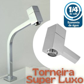 Torneira Link Quadrada Super Luxo Cozinha e Banheiro Bica Alta 45º Metal Cromado 1/4 de Volta - CS461