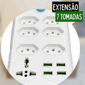 Extensão Elétrica 7 Tomadas 4 USB Régua Bivolt Cabo 2 Metros _ CS584