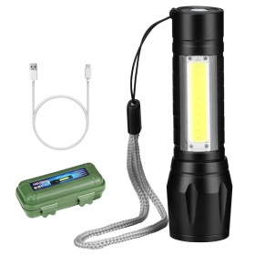 Mini Lanterna Tática Com Led E Zoom Recarregável USB Super Potente _ FE119