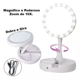 Espelho De Luz Led Dobrável Aumenta 10x Maquiagem Portátil _ BE34 💡💄