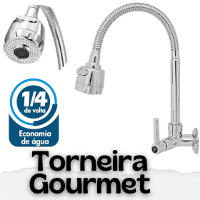 Torneira Gourmet Metal Prata Parede 1/4 de Volta 2 Jatos _ CS167 