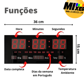 🕒 Relógio Parede Digital Termômetro Calendário Lelong LE-2111 _ EL111