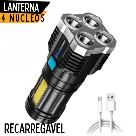 Lanterna Led à Prova D’água 4 Núcleos Potente USB Recarregável _ EL161