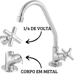 Torneira de Bancada Cromada Cozinha Pia Metal _ CS260