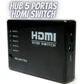 Hub Switch HDMI 5 Portas Splitter Full HD + Controle Remoto _ EL47 🎮📺