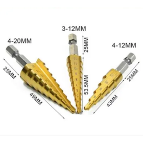 🛠️ Brocas Escalonadas de Titânio de 4mm a 20mm - Kit com 3 Brocas _ FE45 🔩