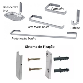 Kit Acessórios Para Banheiro 5 Peças Inox Alumínio Quadrado _ CS512