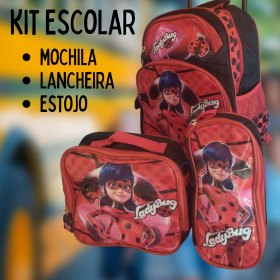 Kit Mochila com Rodinhas, Lancheira e Estojo com Puxador e Alça de Transporte _ IF34