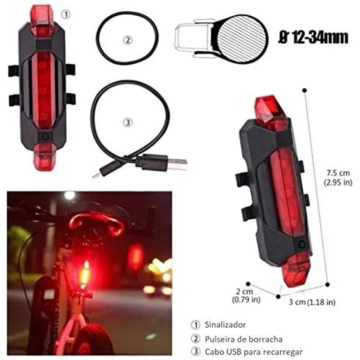 Led Sinalizador Bicicleta Lanterna Traseira Recarregável _ ES46