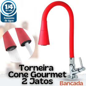 Torneira Gourmet Cozinha Mesa Bancada Vermelha Cone - CS470