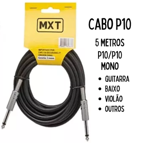 Cabo Guitarra Violão Baixo P10 x P10 Mono Preto 5 Metros MTX _ MS102 🎸🎶