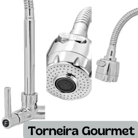 Torneira Gourmet Metal Prata Parede 1/4 de Volta 2 Jatos _ CS167 